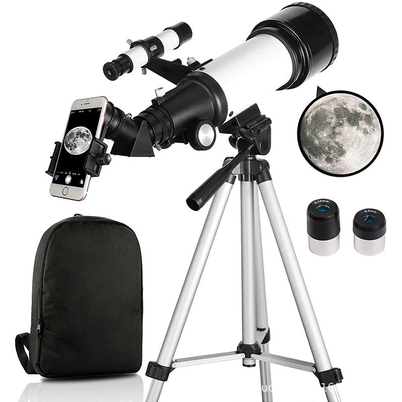 70mm Aperture 400mm AZ Mount Astronomical Refracting Telescope for Kids Beginners Travel Telescope with Carry Bag