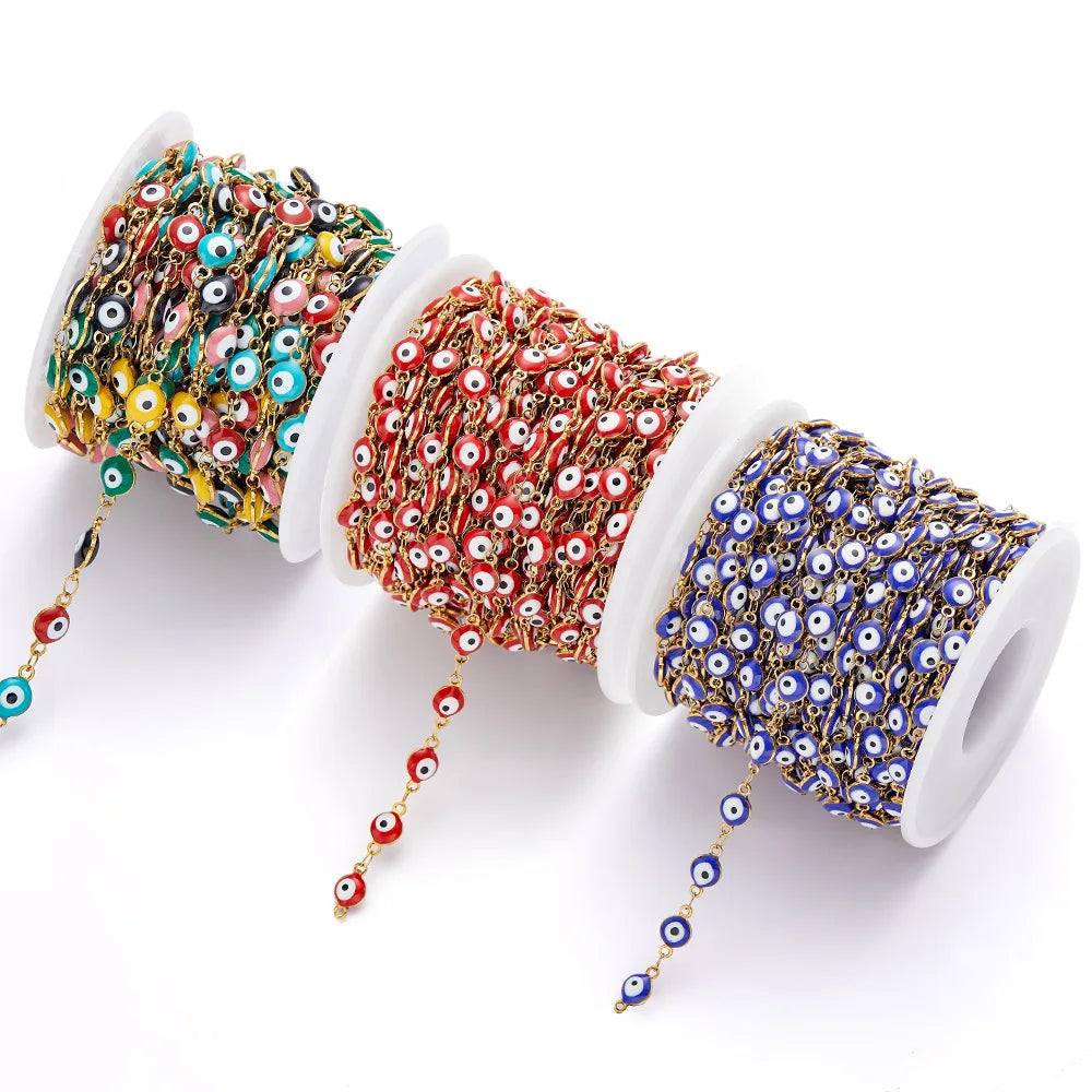 1Meter Evil Eye Chains Colorful Beaded Necklace Stainless Steel Cable Enamel Chain for Jewelry Making Components DIY Crafts