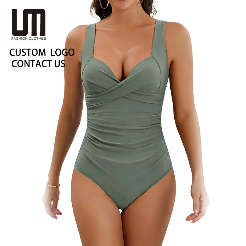 Oem Summer Trendy High Cut High Waist One Piece Push-up Bathing Suit Women's Sexy Holiday Beach Bikini (Vacation)