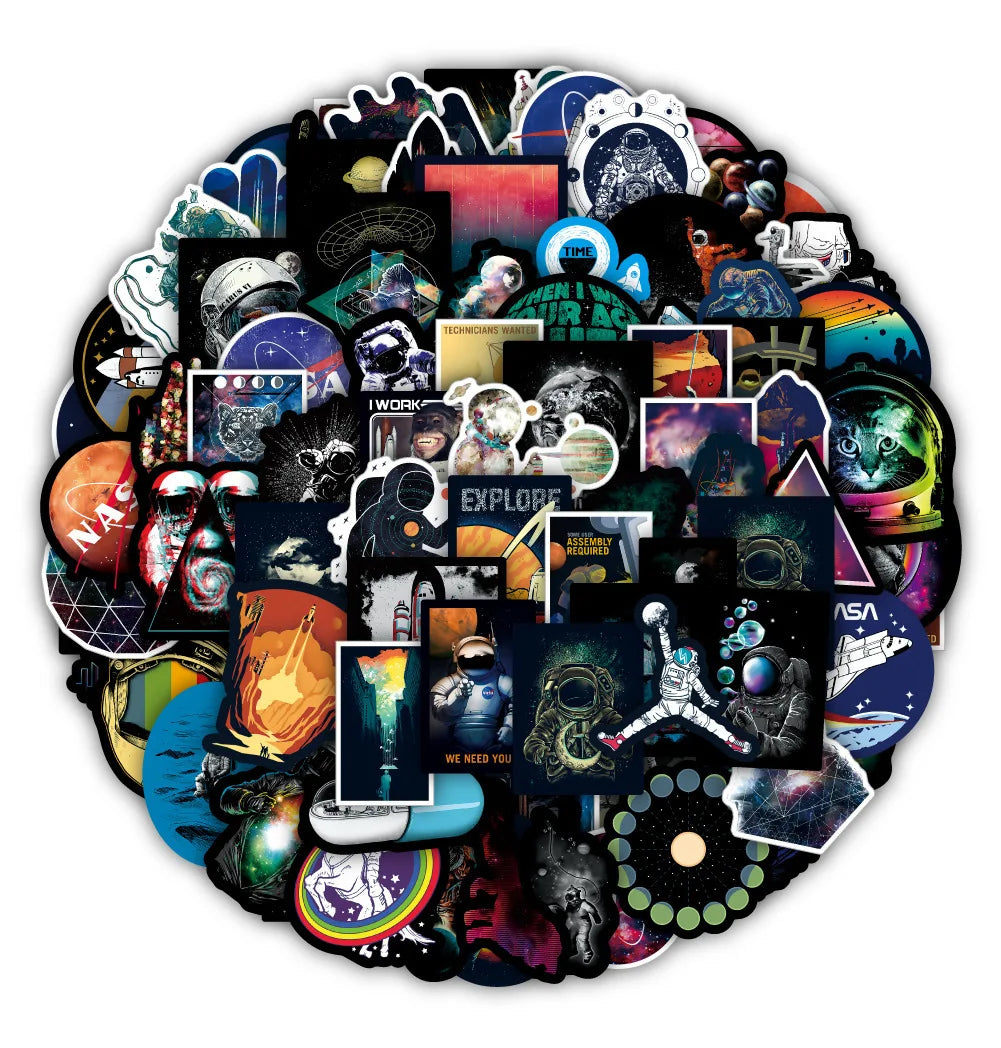 100Pcs Black Mysterious Outer Space Exploration Graffiti Stickers for Car Bottle Laptop Vinyl Cool NASA Astronaut Sticker