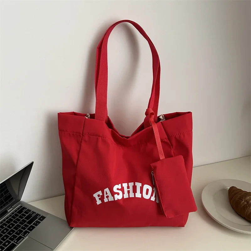 Commute Fashion Women's Shoulder Bags Large Capacity Casual Candy Colour Ladies Book Tote Bag Letter Print Female Handbags