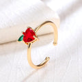 Luxury 18K Gold Plated Brass Adjustable Rings Women's Dainty Red Cherry Zircon Jewelry for Party Gifts