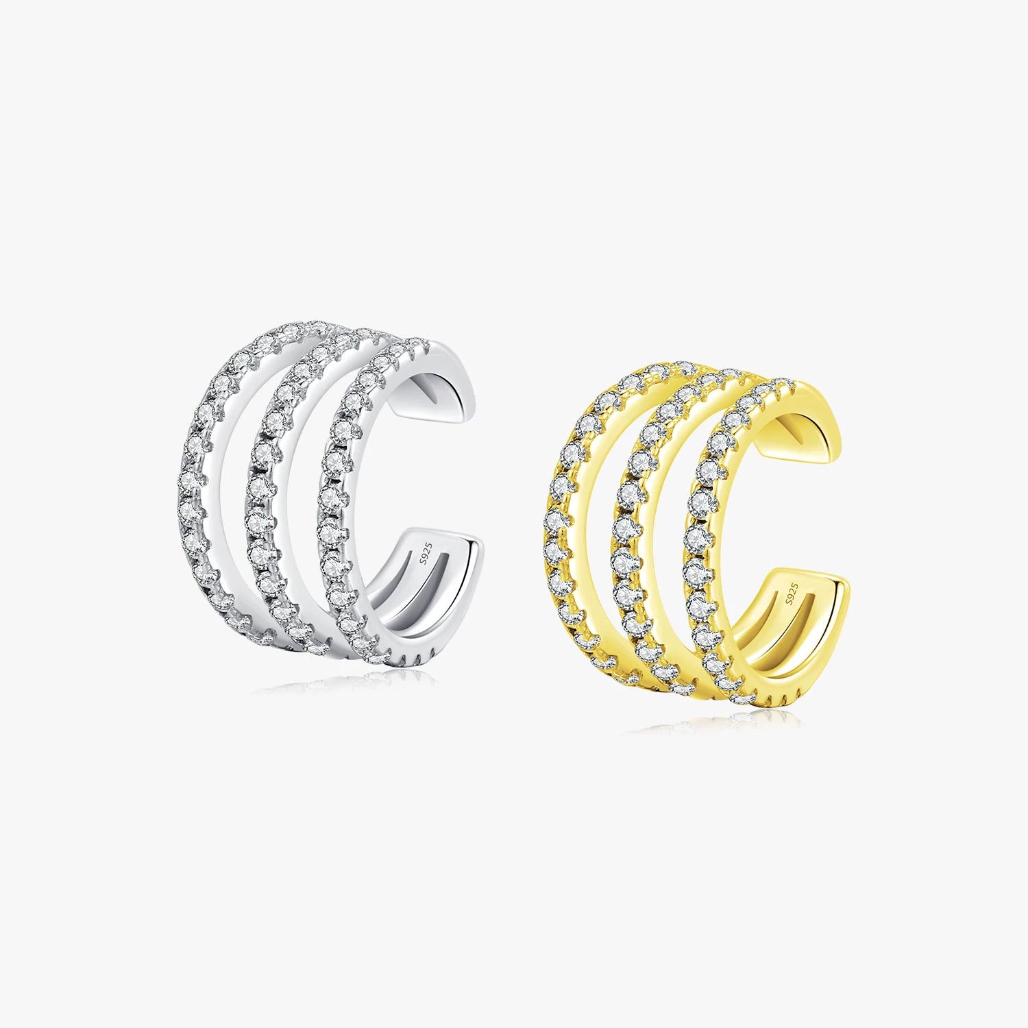 925 Sterling Silver Trendy 1PCS Multi-Layer Sparkling Zirconia Cuff Earrings Clip Earrings for Women Girls