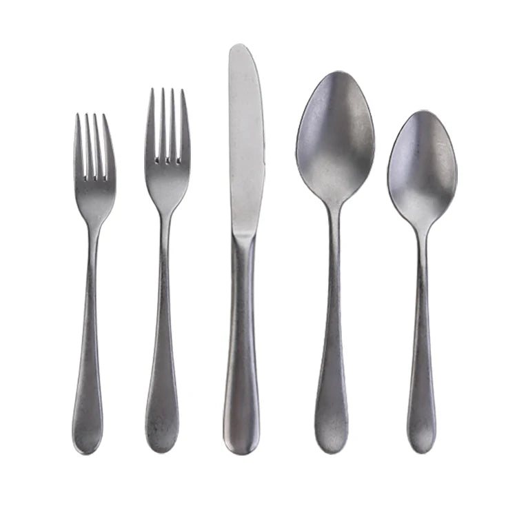 Vintage Retro Style Stainless Steel Silver Stonewashed Antique Cutlery Set Eco-Friendly New Design for Weddings