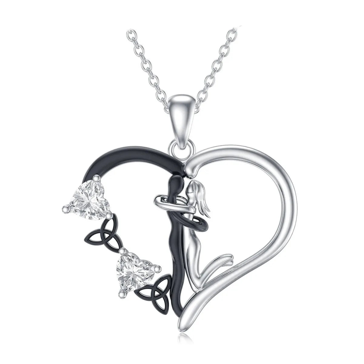 Fine Jewelry 925 Sterling Silver Hug Heart Couple Pendant Necklace for Women