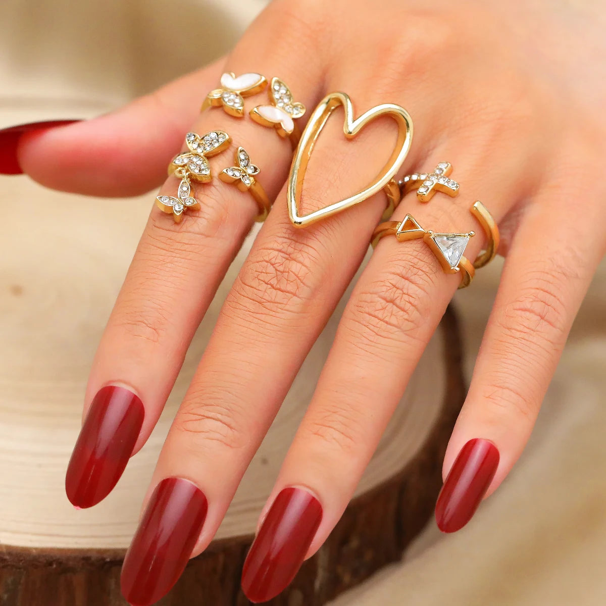 VKME Vintage Style Heart Butterfly Ring Set for Women Jewelry