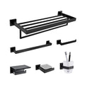 Hot Sale Eco-Friendly Six-piece Square Style Wall Mount Matte Black Stainless Steel Toilet Hardware Set for Hotel Bathroom