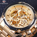 Forsining Top New Luxury Golden Steampunk Fashion Luxury Design Open Work Skeleton Mechanical Movement Men Automatic Watch