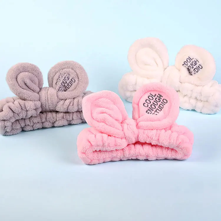 Shower Facial Face Wash Make up logo Cosmetic Bunny Ear Velvet Bath Remover Spa Women Bow Makeup Hairband Spa Headbands