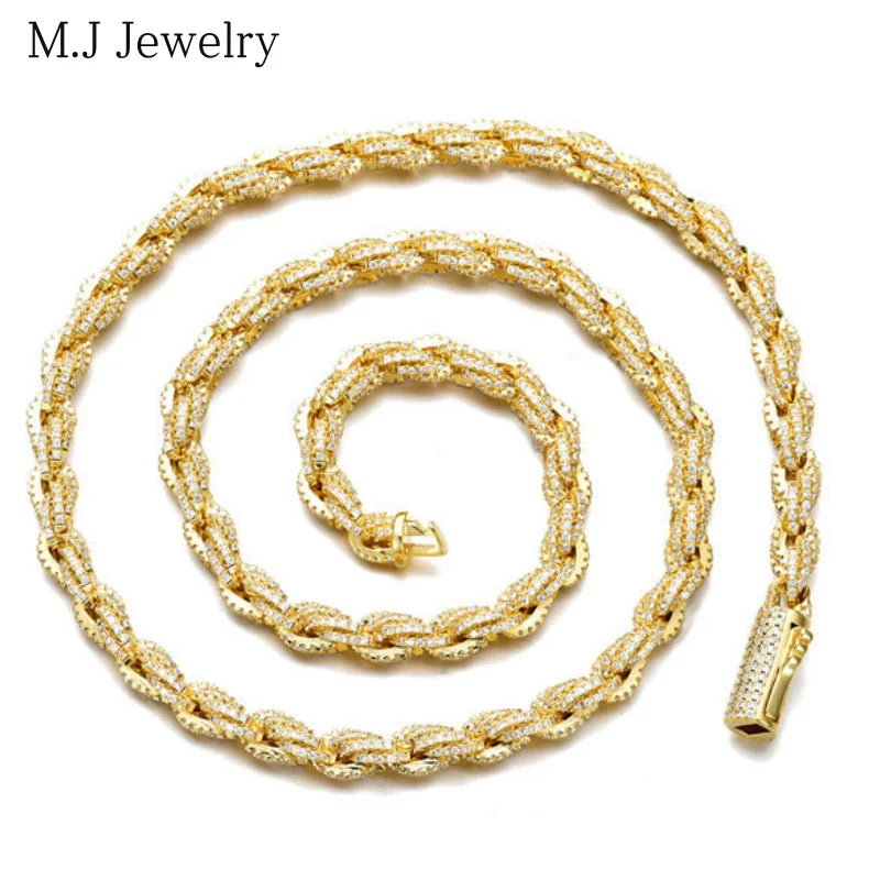 18K Gold Icy out Micro Paved Zircon Thick Rope Chain Men's Hip Hop Necklace with Brass for Wedding Anniversary Stylish Gift Idea