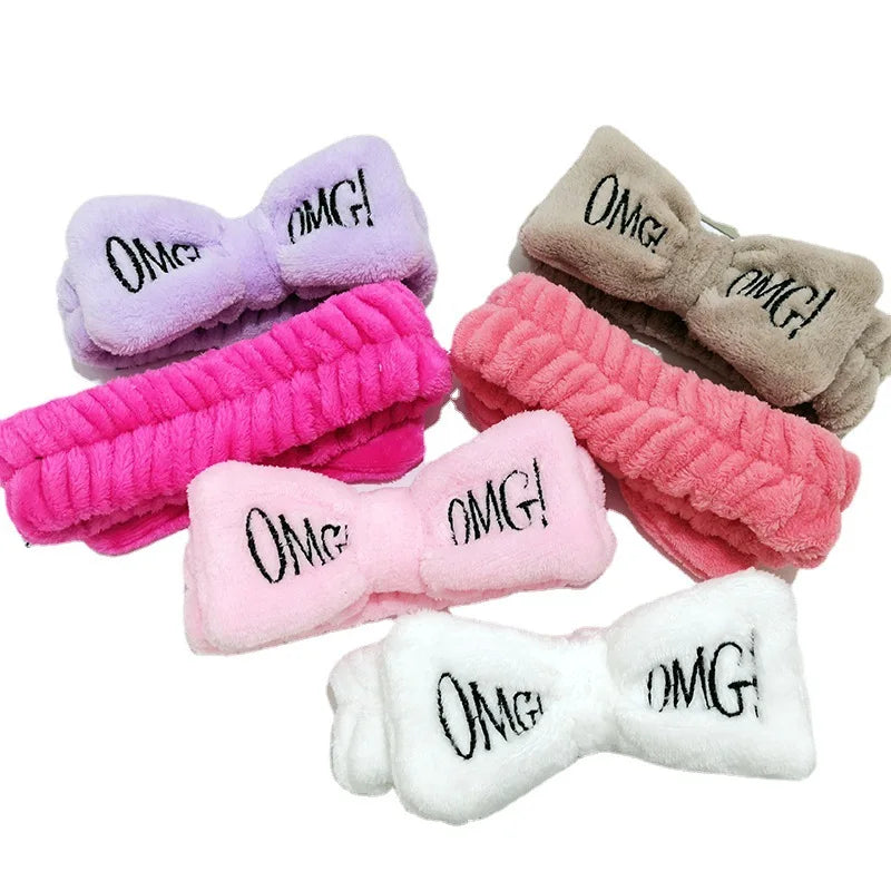 Ew Letter OMG Coral Fleece Soft Bow Headbands for Women Girls Cute Hair Holder Hairbands Hair Bands Headwear Hair Accessories MegaBDM