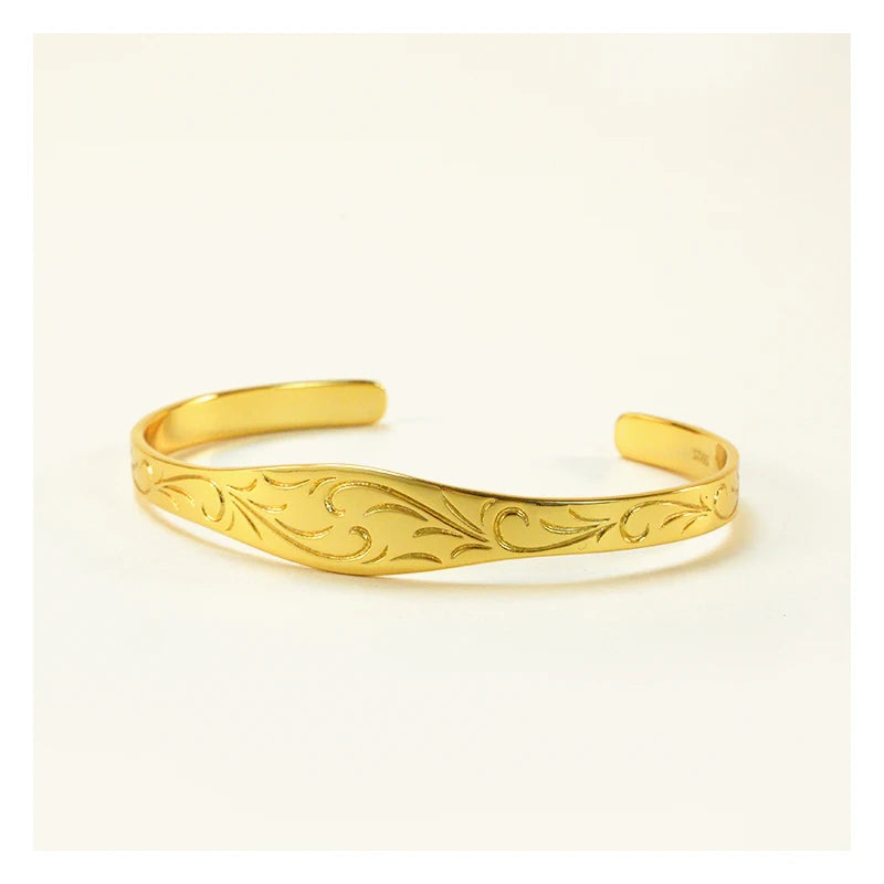 Original Vintage 925 Sterling Silver 18k Gold Plated Chunky Luxury Glossy Bangle Bracelets Italian Filigree Jewelry S925 Sliver