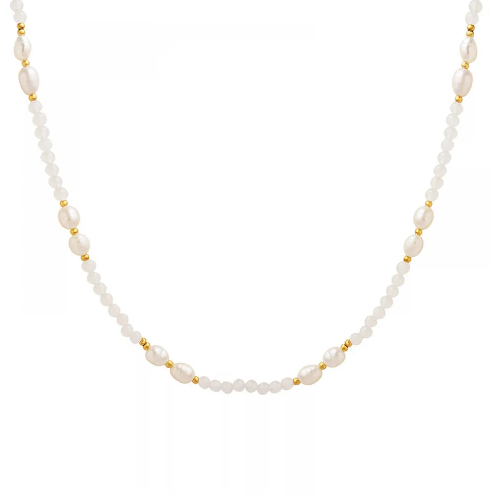 2025 Women Jewelry Trends Fashion Gold Plated White Stone Bead Natural Baroque Freshwater Pearl Necklace