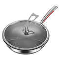 32/34cm 304/316 Triply Stainless Steel Nonstick Kitchen Cooking Fry Wok Two-sided Honeycomb Wok Pan with Glass Lid for All Stove