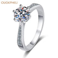 OUGEPHELI Wholesale Custom GRA VVS Moissanite White Gold Platinum Plated S925 925 Sterling Silver Jewelry Finger Ring for Women