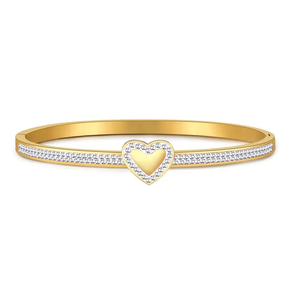 Wholesale Custom Designer Simple Luxury Diamond High Quality Bracelet Bangle Stainless Steel Heart Bracelet Jewelry for Women