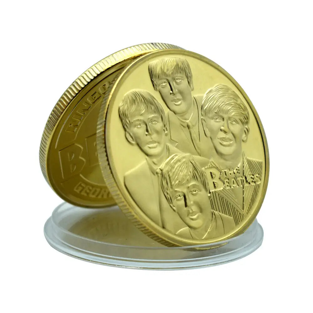 Metal Crafts Famous Rock Music Record Guitar The-Beatles Gold Coin Four Cool British Rock Band Commemorative Coin Collectible