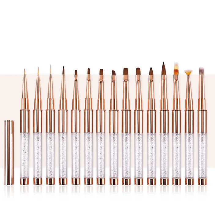 Crystal Handle Nail Art Brushes 15 Models 3D Nail Gel Polish DIY Painting Brush