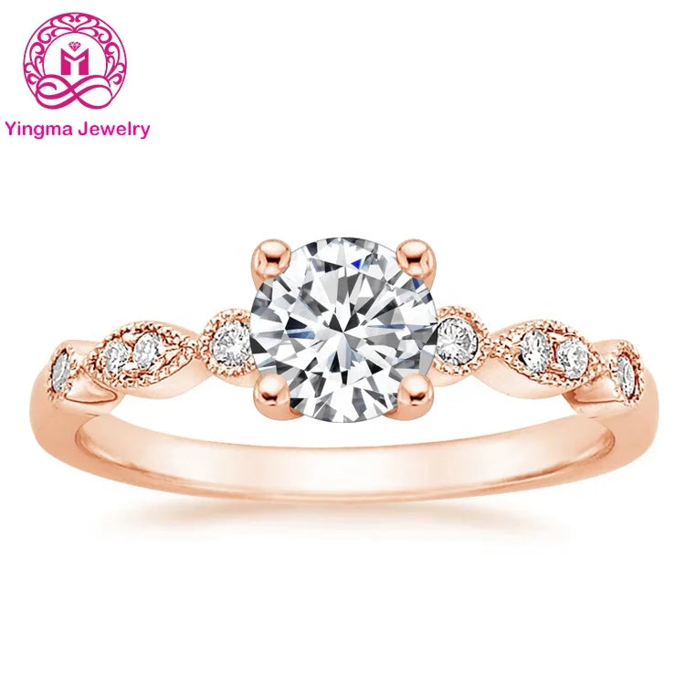 Free Shipping 8mm 2ct Round Shape VVS White D Moissanite Engagement Rings Rose Gold 14K Real Gold Ring for Women Wedding