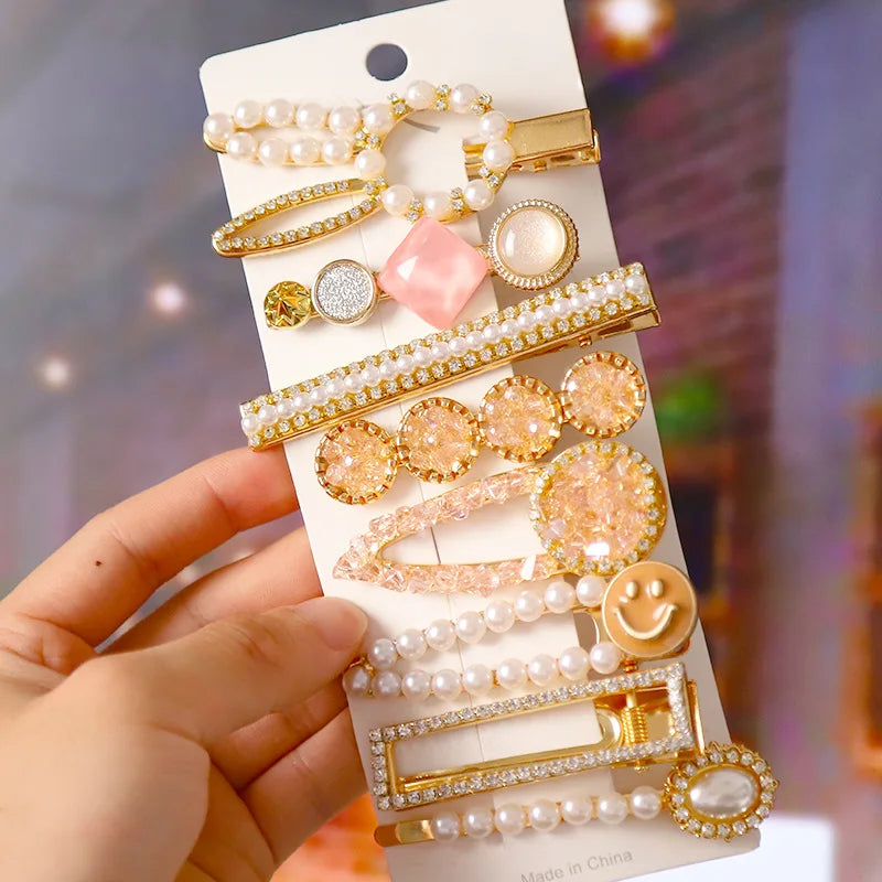 Wholesale Various Mixed Design Korean Fashion Pearls Crystal Geometric Hair Clips Hairpins Set for Women Girls