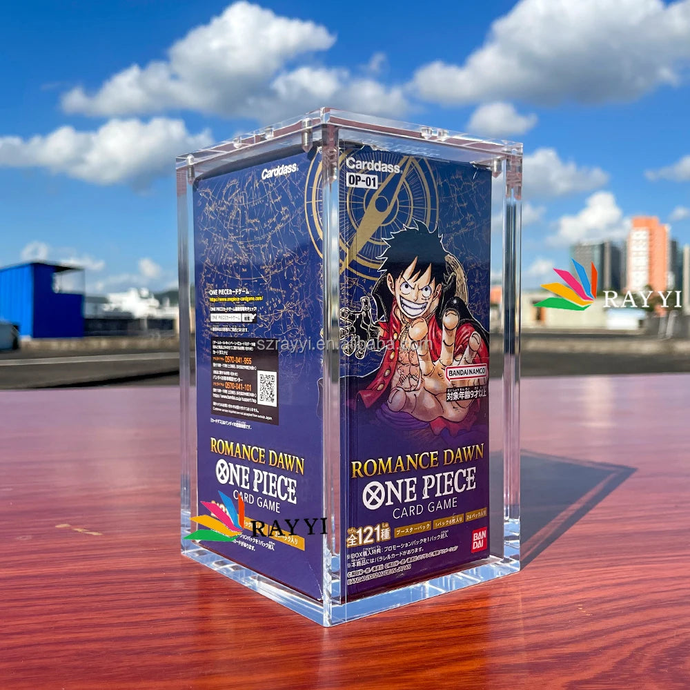 RAY YI Custom Wholesale Acrylic One Piece Japanese Trading Card Game Booster Box Display Case 5MM/8MM Thickness Silk/Etched Logo