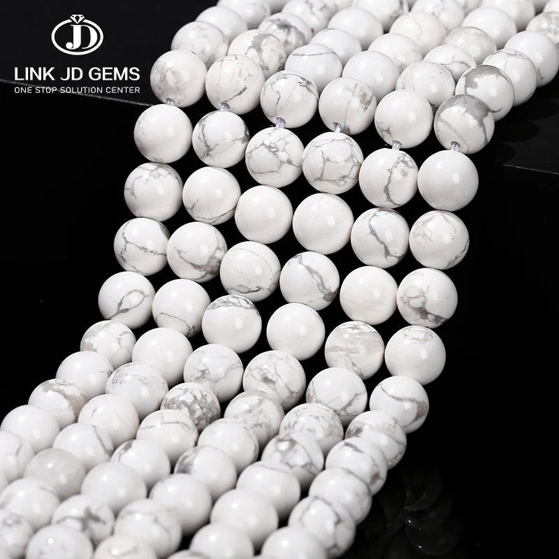 JD Faceted Frost Matte White Round Loose Picasso Tibetan Arizona African Howlite White Turquoise Stone Beads for Jewelry Making