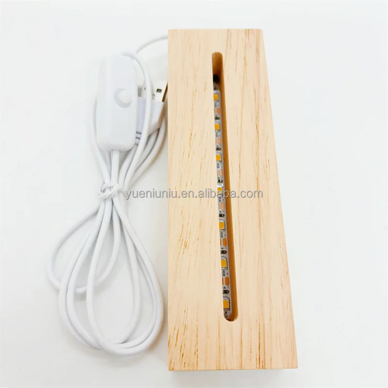 Laser Engraving Abs Acrylic Wooden Base Decorative Lamp Rgb Led 3d Night Light Base Party Supplies