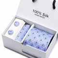 White Gift Box Custom Wholesale Black Men Striped Silk Tie and Hanky Sets Cufflink Tie Set Necktie Sets