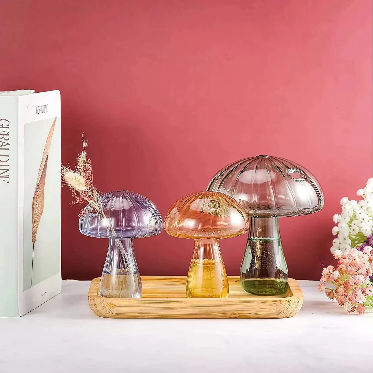 Transparent Glass Mushroom Vase INS Style Living Room & Dining Table Home Decoration Creative Floor Vase for Flower Arrangements