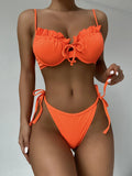 Bikini 2026 Sexy Shiny Orange Push up Swimwear Swimsuit Women Bikinis Set Bathing Suit Beach Vacation Bikini Female Ring Decor