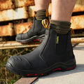 ZG L603-1 Mining Industrial Slip on Work Safety Boots Without Lace Genuine Leather Black Safety Boots No Lace Safety Shoes HRO