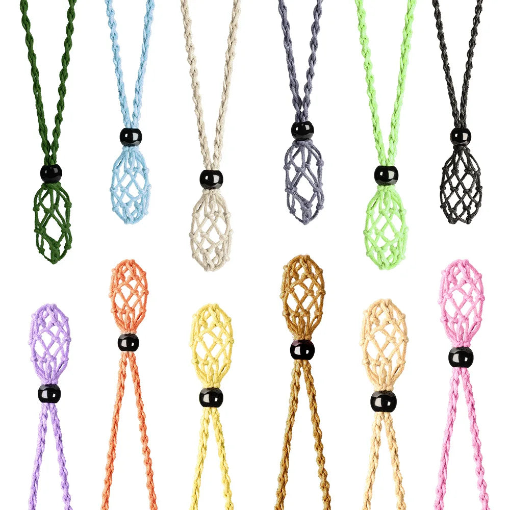 Colorful Natural Stone Crystal Jewelry Accessories Net Necklace Original Stone Woven Net Retro Net Pendant Adjustable Rope Chain