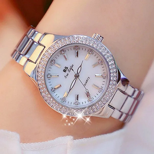 BS BEE SISTER Watch 1258 Luxury Gift Crystal Women Watch Fashion Quartz Watches Female Stainless Steel Ladies Wristwatches