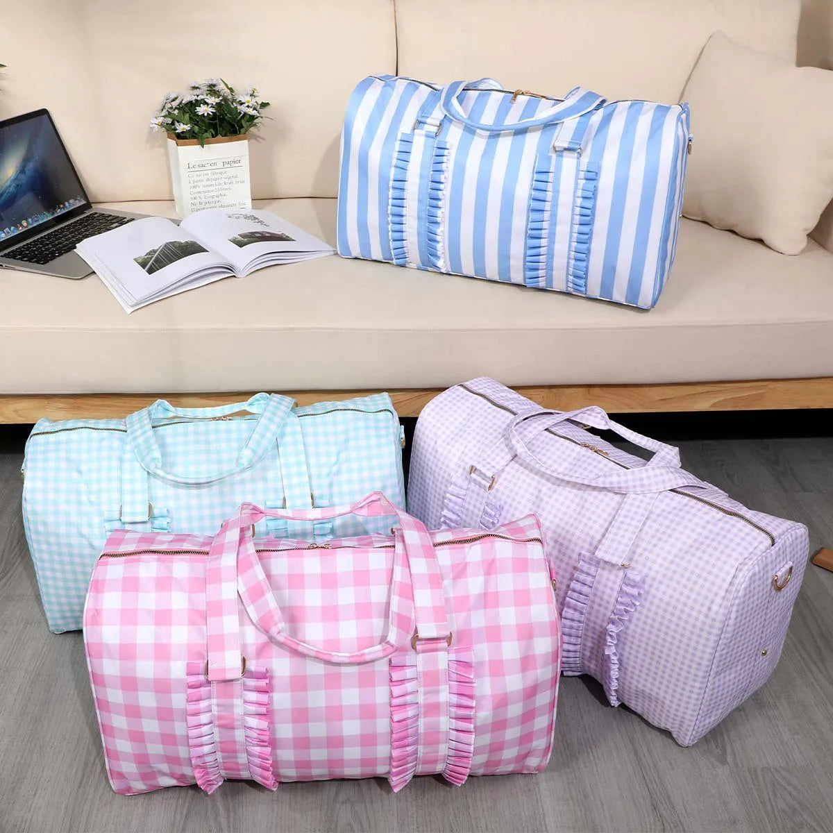 Customized Logo Women Weekend Overnight Gym Sports Waterproof Luggage Bag  Colorful Checkered Travel Bag for Duffel Bag