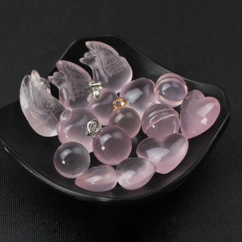 Wholesale 925 Silver Natural Polyhedron Flower Shape Rose Quartz Swan Carving Pendant Crystal Sphere Pendant for Jewelry Making
