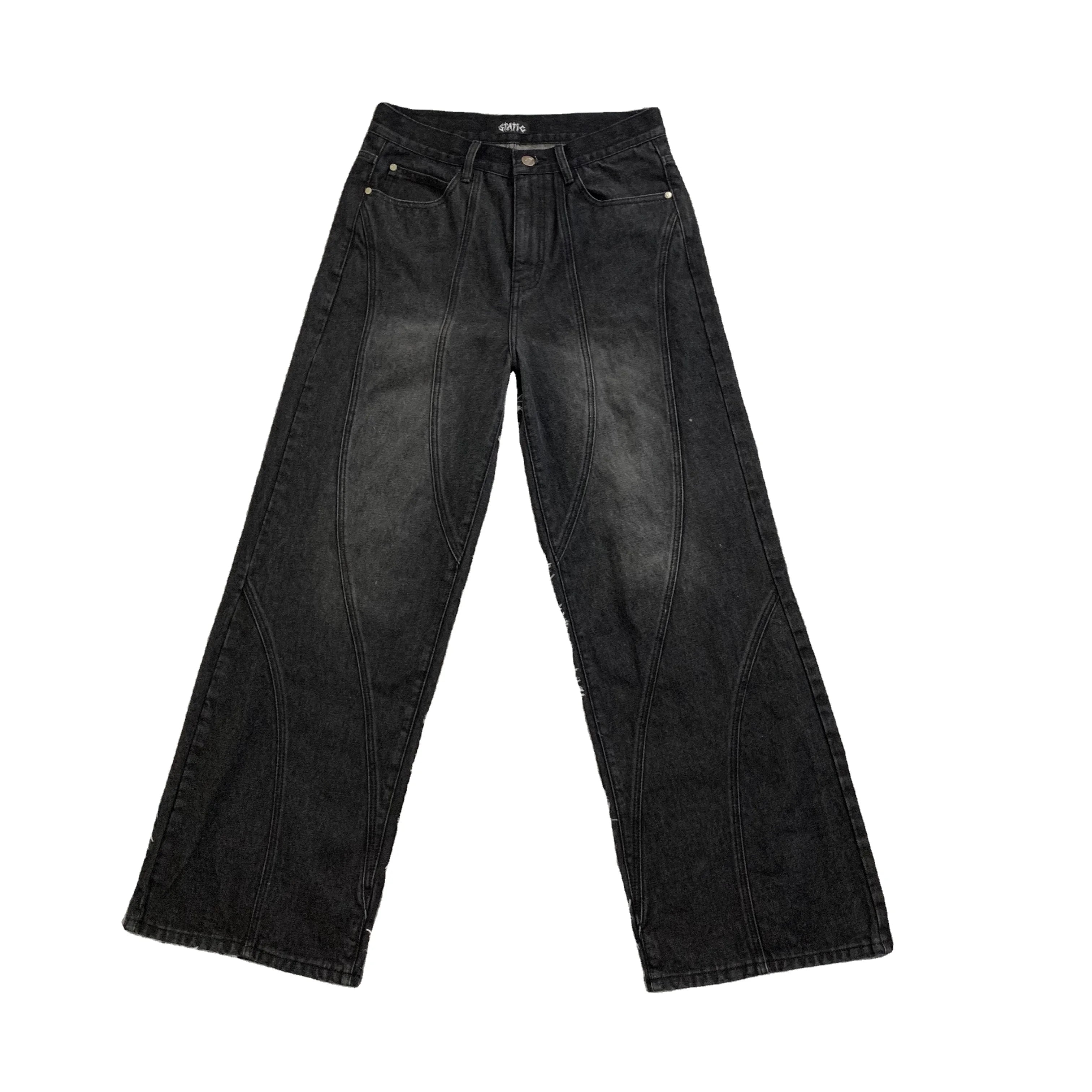 DENIMGUYS Y2k Jeans Pants Men Streetwear Casual Trouser Custom Logo Men's Vintage Washed Loose Baggy Multiple Seams Denim Jeans