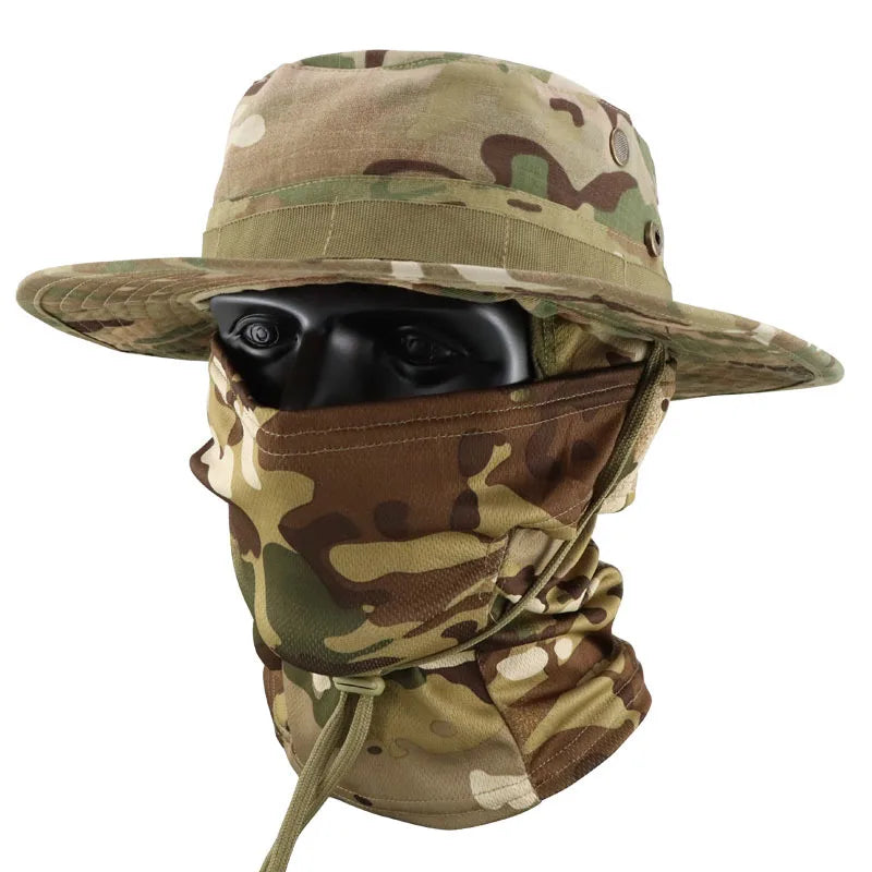 Summer Outdoor Tactical Field CS Suit Rib Hat Camouflage Bennie Fishing Hat Wide Sunscreen Breathable Rib for Outdoor Adventure MegaBDM
