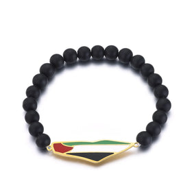 Manufacturer Palestine Charm Jewelry Stretchy Elastic Band Black Beads Bracelet Jewelry Glass Stone Bead Beaded Bracelet