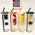 Korean PC+PP 700ML Office Plastic Drinking Water Bottle With Straw Bottles Children School With Lid Cups