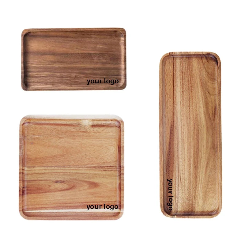 Acacia Wood Food Grade Tray Safe Home Decor Rectangular Wooden Serving Platters for FoodFruit Snacks Bread