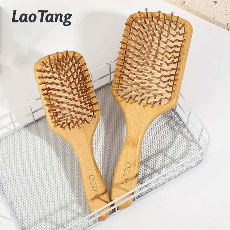 Customized Logo Eco-friendly Paddle Hair Brush Hair Accessories Natural Wooden Bamboo Women's Salon Hair Brush