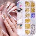 12 Gird Box Mix Flakes Broken Glass Mica Sequins Gold Chain Sea Shell Fragments Texture Nail Charms Shells