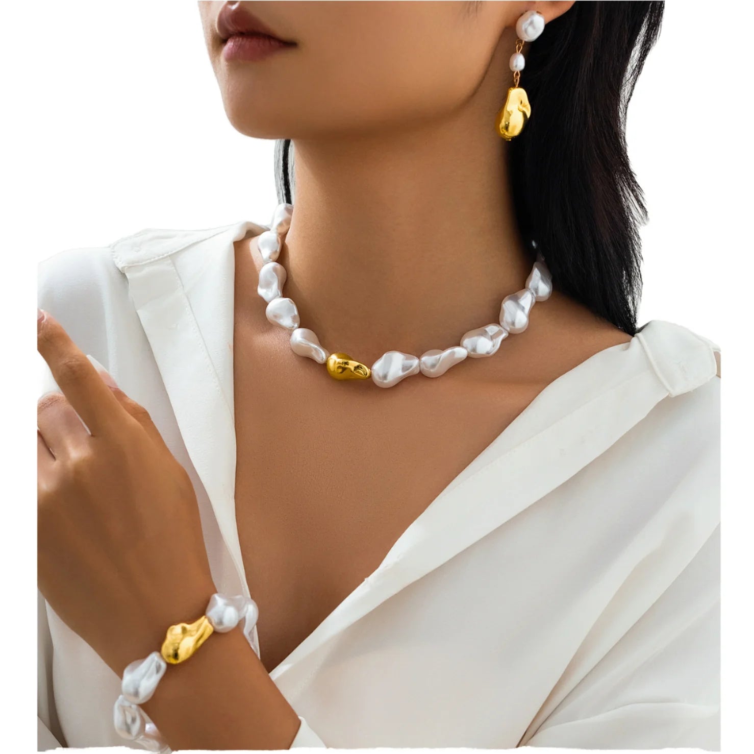 Customized Baroque Shaped Imitation Pearl Set Fashionable Stainless Steel Wedding Accessories for Women Mother's Day Gift