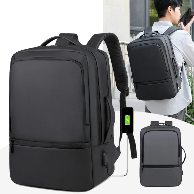 Hot Sale Unisex Laptop Black Business Travel Backpack with USB Charging Port Waterproof Air Cushion Belt 20-39L