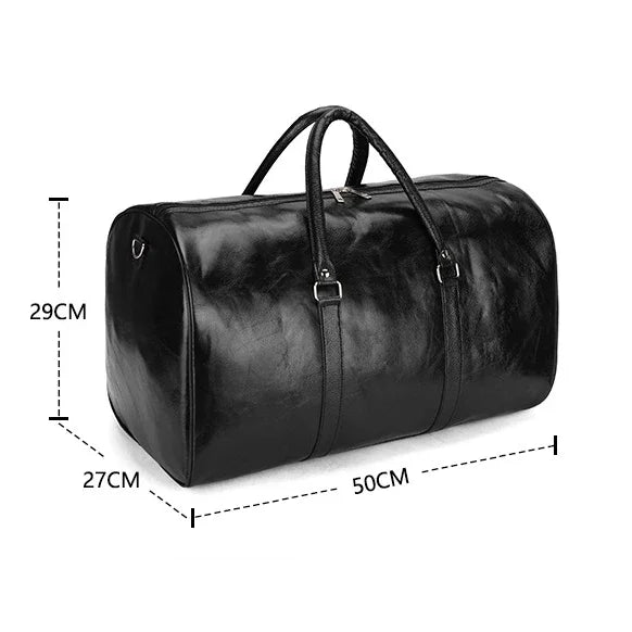 2024 High-End Men's Outdoor Fitness Bag PU Leather Leisure Travel with Zipper Closure and Shoe Compartment Fashion Style