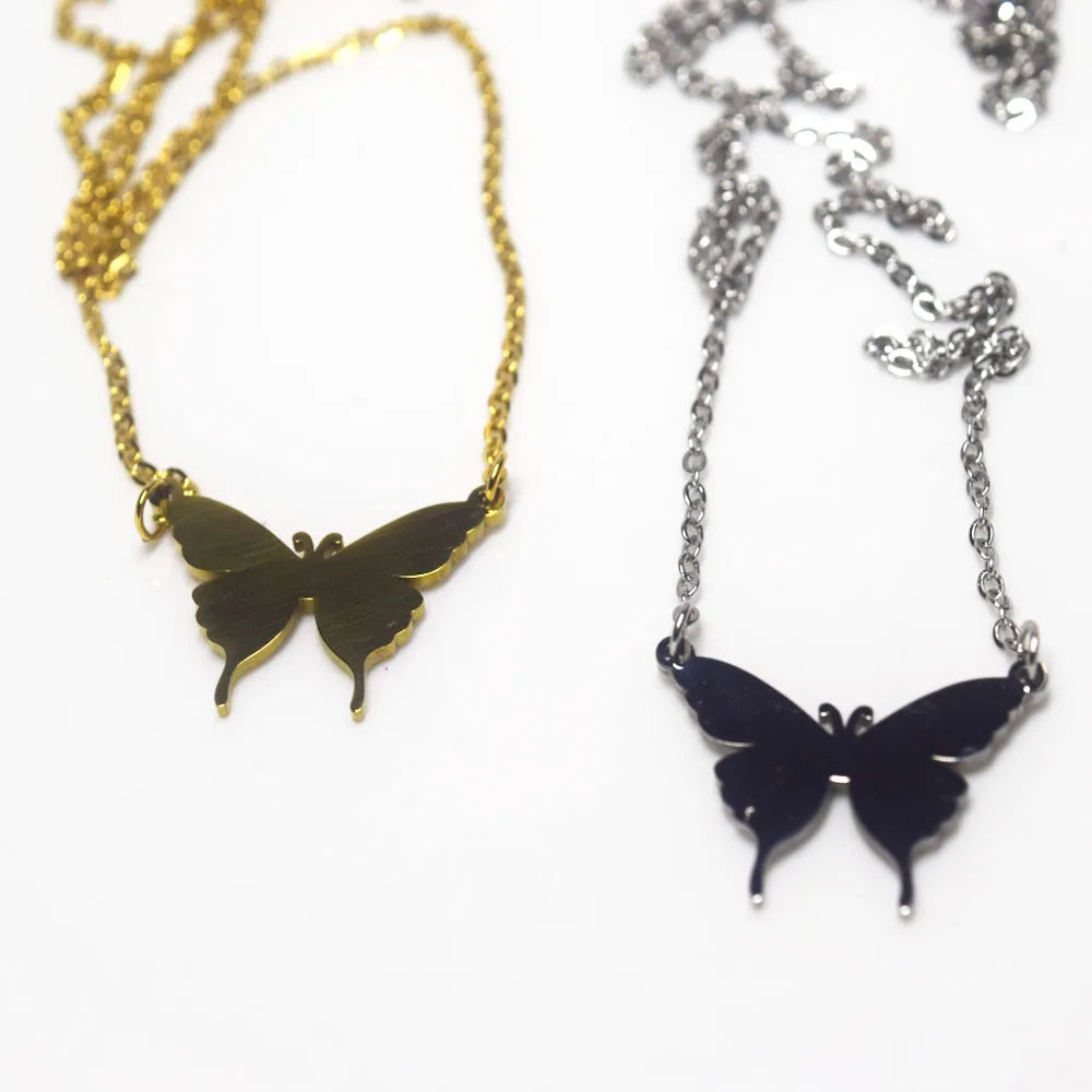 Fashion Women's Stainless Steel 18K Gold Plated Butterfly Animal Charm Pendant Trendy Link Chain Necklace Jewelry