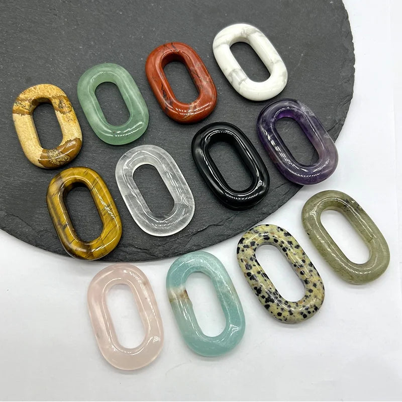 Natural Amethyst Handmade Carving O Shaped Stone Pendant Semi-precious Gemstone Big Hole Oval Pendant for DIY Jewelry