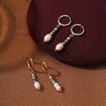 Fashion PVD 18k Gold Plated Fashion Drop Earrings Stainless Steel Jewelry Woman Natural Turquoise Shell Pearl Dangle Earrings