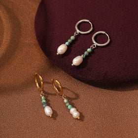 Fashion PVD 18k Gold Plated Fashion Drop Earrings Stainless Steel Jewelry Woman Natural Turquoise Shell Pearl Dangle Earrings