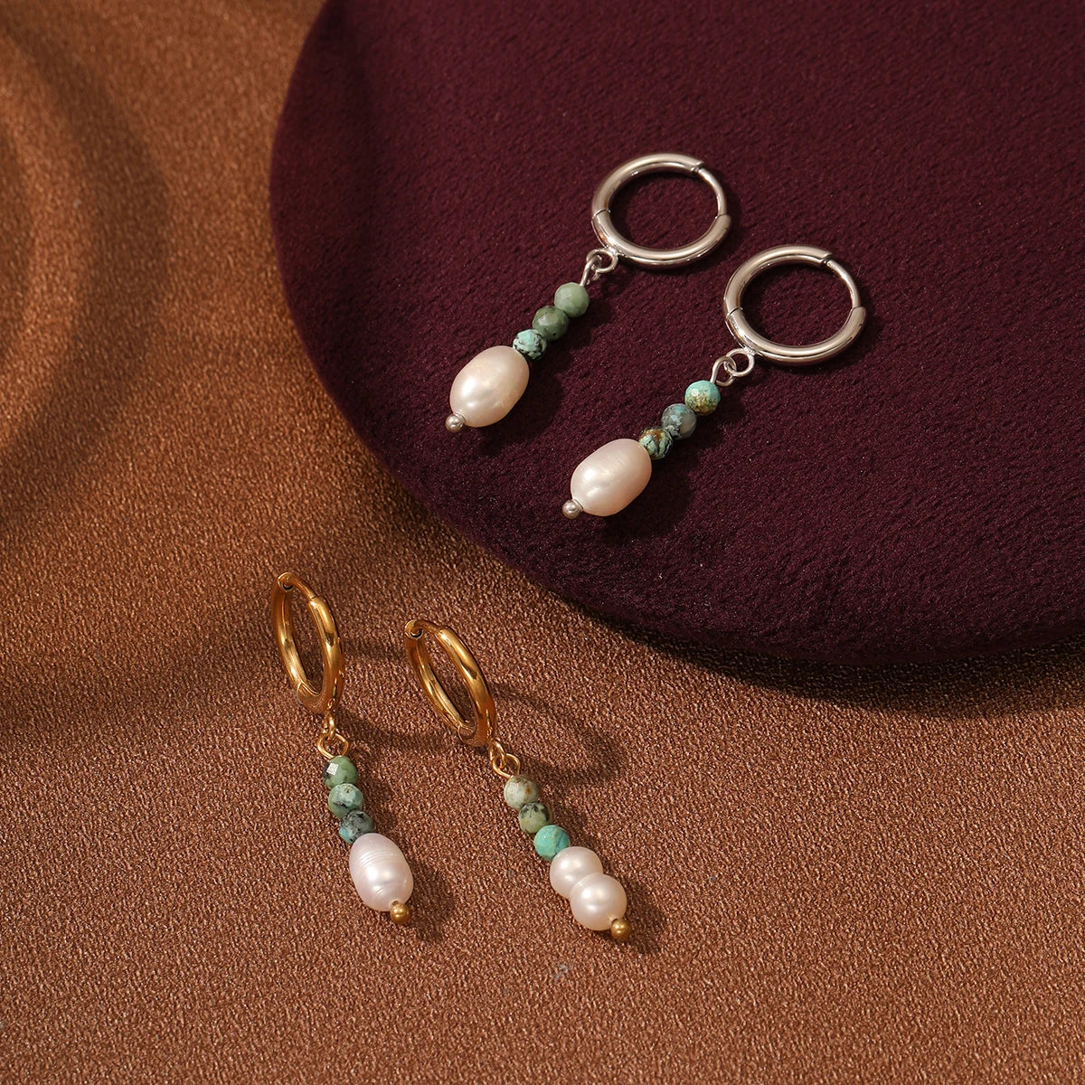 Fashion PVD 18k Gold Plated Fashion Drop Earrings Stainless Steel Jewelry Woman Natural Turquoise Shell Pearl Dangle Earrings